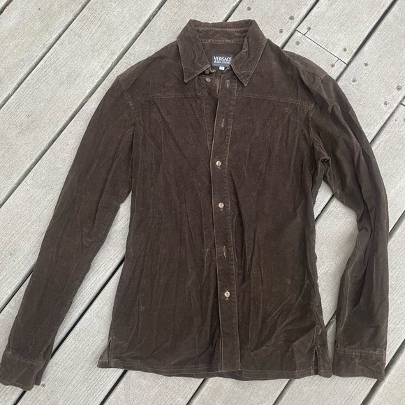 VTG 90s VERSACE CORDUROY BURGUNDY LONG SLEEVE SHIRT SIZE XL